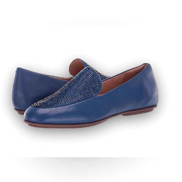 Lena Crystals Aurora Blue Leather Loafer / Moccasin Flats - Picture 1 of 7
